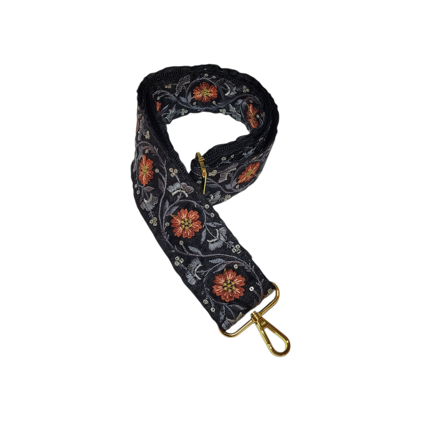 Ribbon Crossbody Strap - Black/Rust Floral