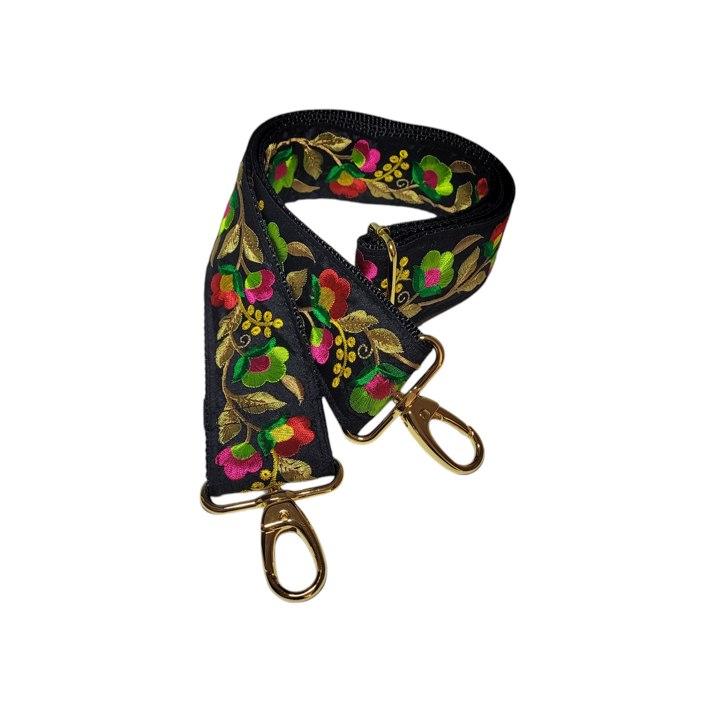 Ribbon Crossbody Strap - Black/Pink/Green