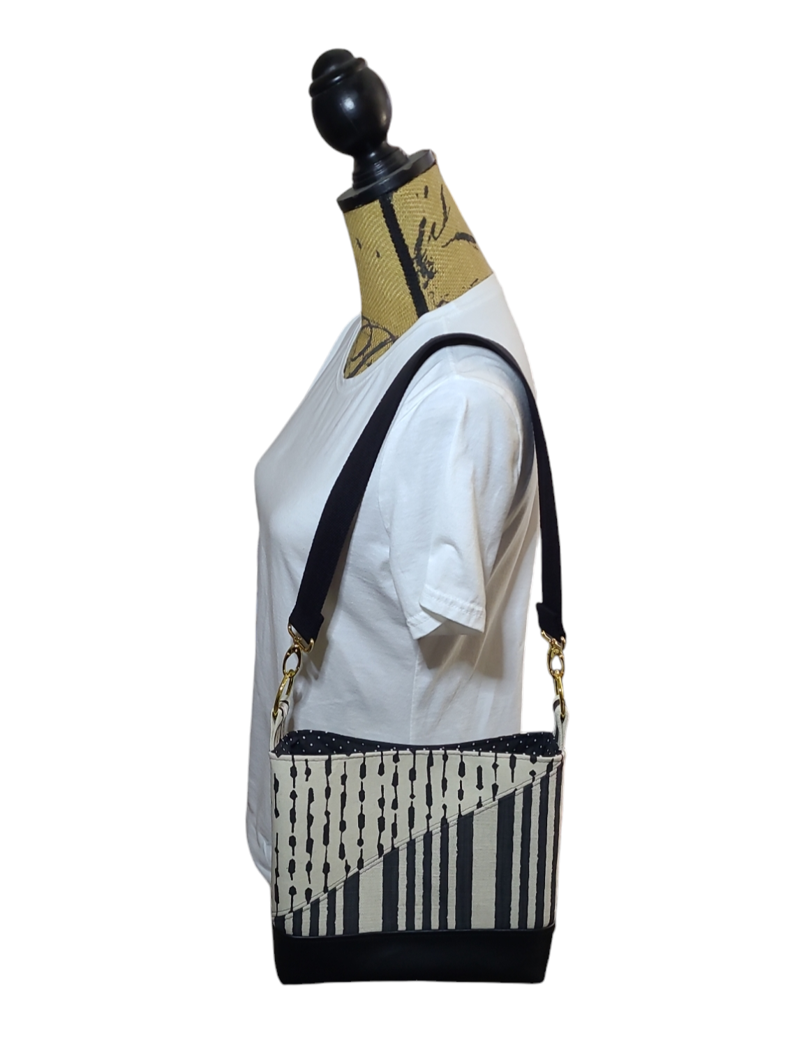 Marie Diagonal Bag - Black and Cream Stripe