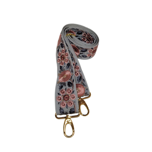Ribbon Crossbody Strap - Gray/Pink Floral