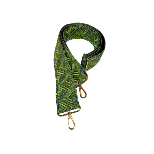Ribbon Crossbody Strap - Green Geometric