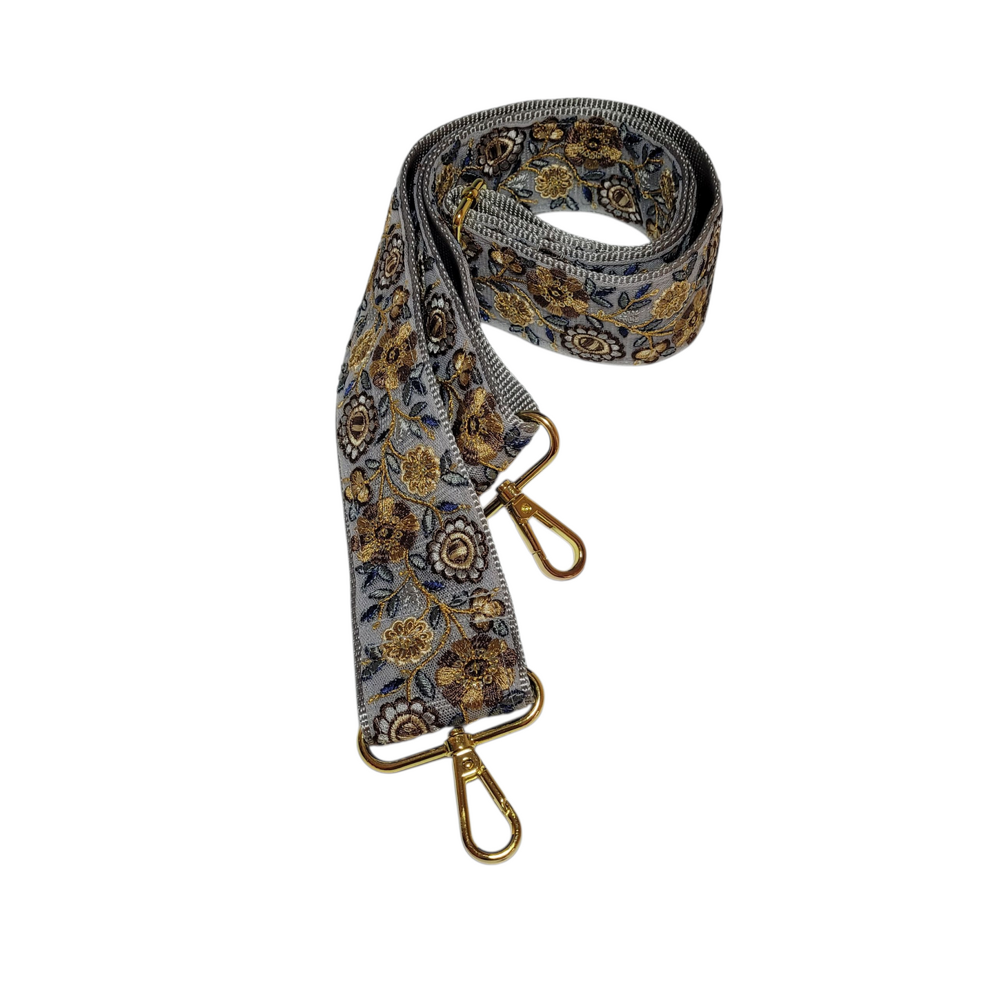 Ribbon Crossbody Strap - Brown/Gray Floral