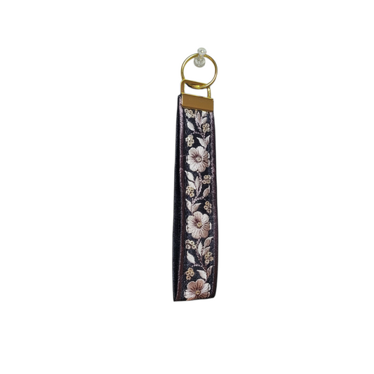 Key Fob - Black Floral