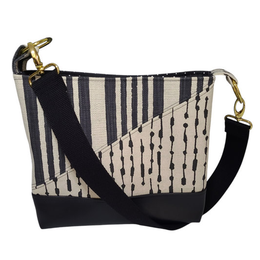 Marie Diagonal Bag - Black and Cream Stripe